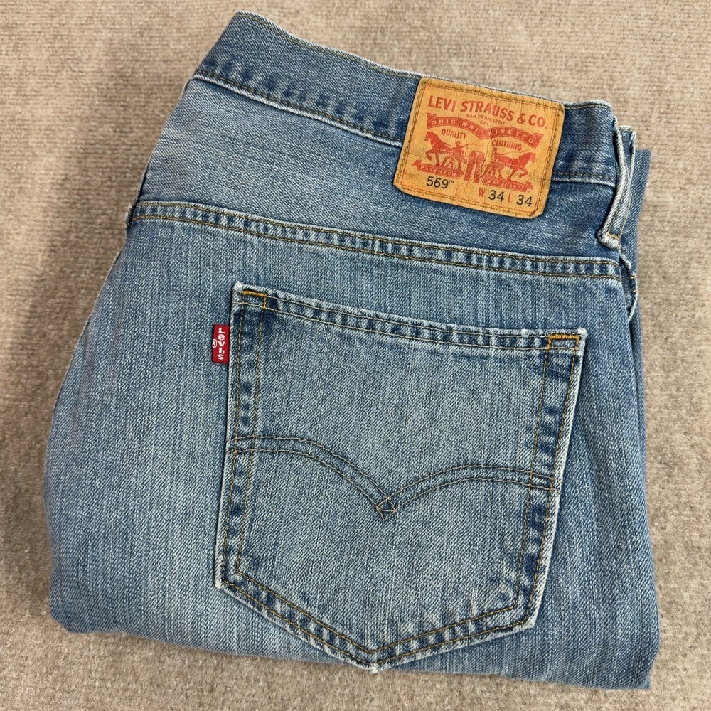 Vintage Levis 569 Jeans Mens 34x34 Blue Loose Fit Straight Denim Pants Baggy Y2K